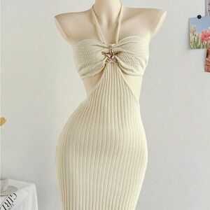 Elegant Cream Halter Dress